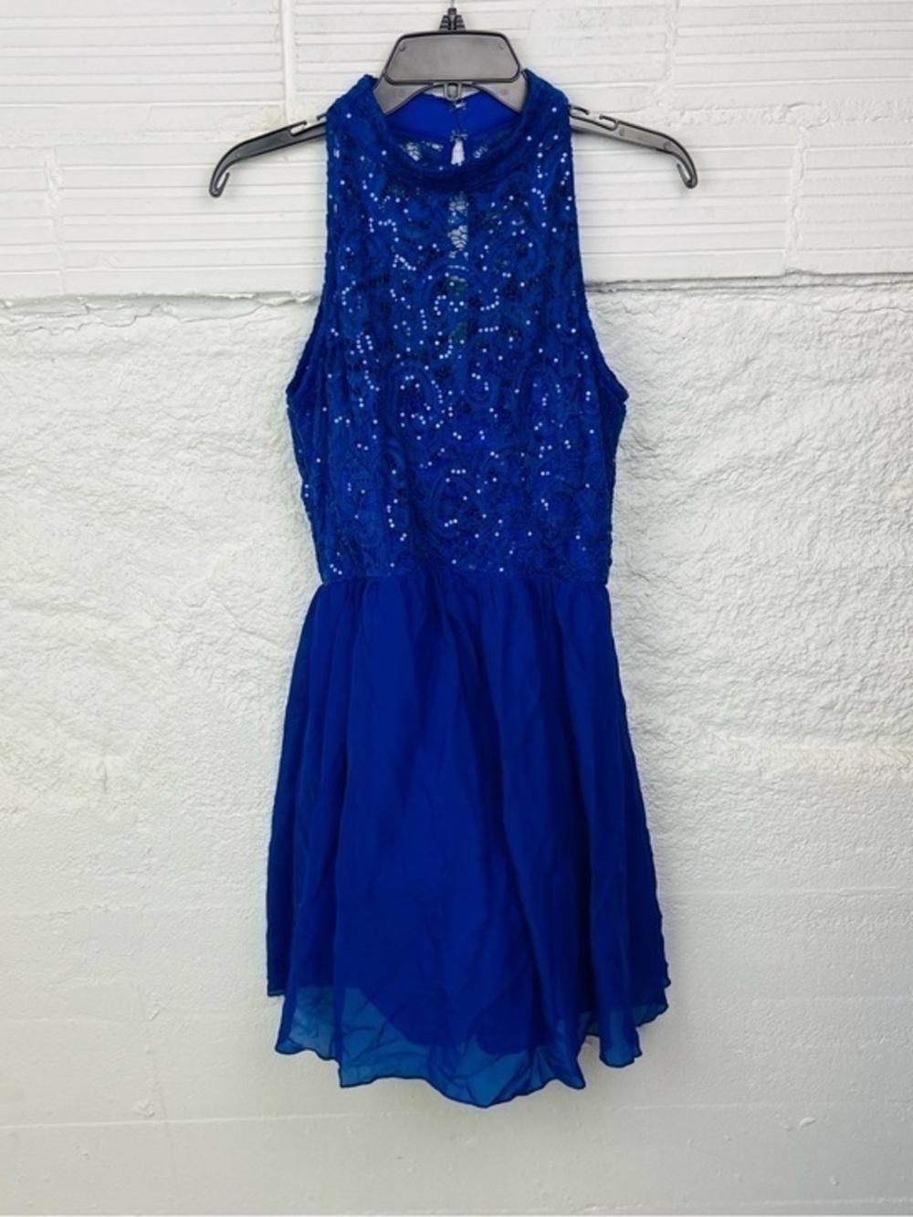 Xtraordinary Royal Blue Sequin lace Halter sleeveless mini homecoming Dress 15